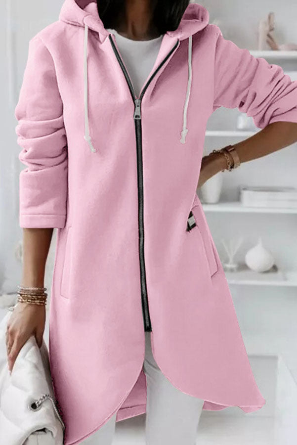 Juliana Solid Color Zip Up Hooded Coat