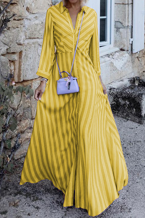 Hard To Catch Stripe Print Shirt Maxi Dress