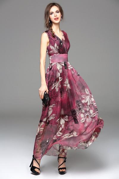 Robe Légère à Imprimé Floral Rouge