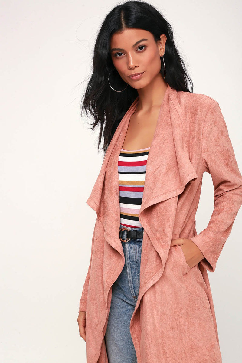 Cardigan Déconracté Ceinture à Taille Manteau d'automne Rose - CA Mode