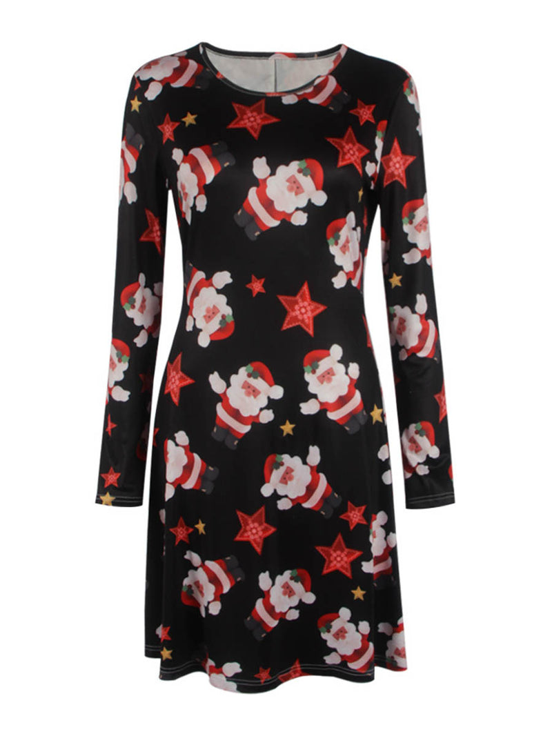 Robe à Imprimé Floral avec Motif du Père Noël Noir