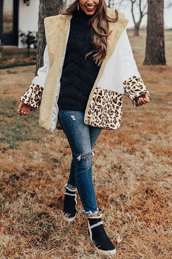 Winter Wonderland Pocket Leopard Plush Coat