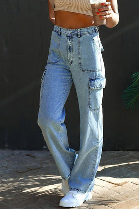 Distressed Pockets Denim Cargo Pants