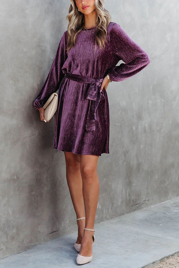 Jessica Pleated Velvet Tie Mini Dress