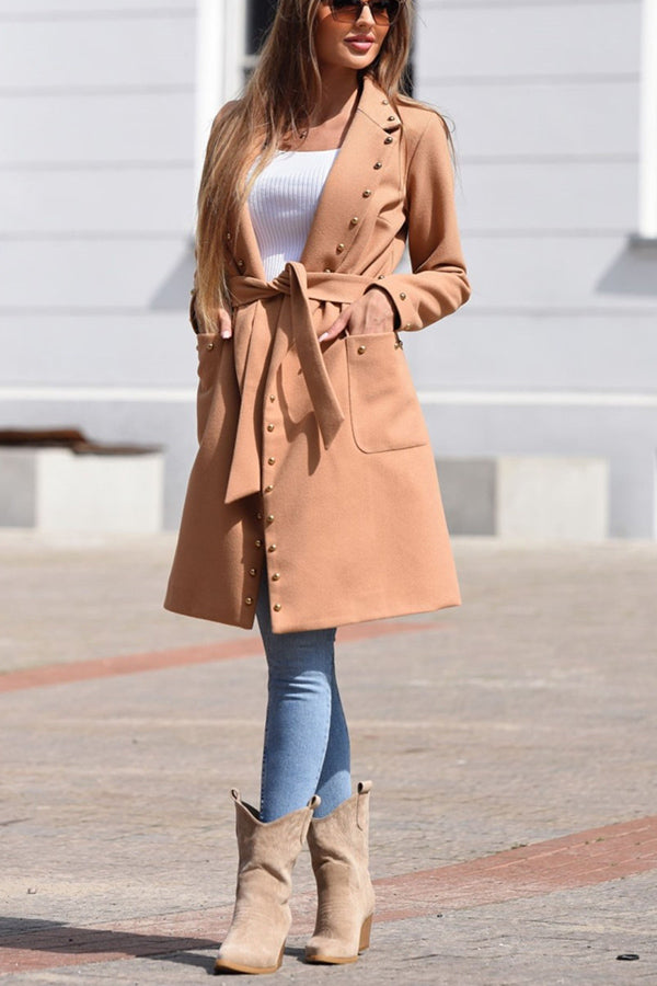 Rocky Mountain Studded Pocket Belted Midi Coat