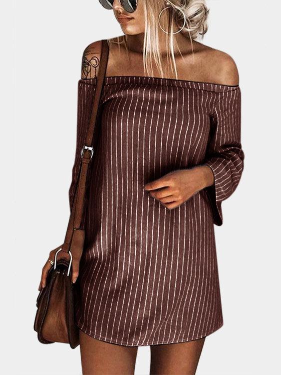 Sexy Off Shoulder Lace Up Stripe Patern Mini