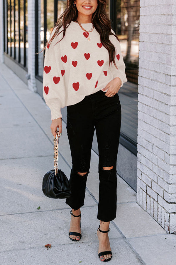 Color My Heart Pattern Lantern Sleeve Sweater