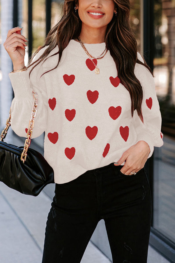 Color My Heart Pattern Lantern Sleeve Sweater