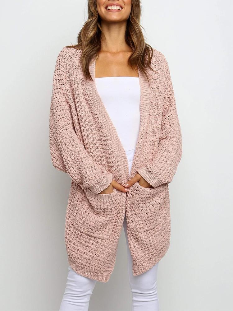 Cardigan Ample Couleur Poche Unie