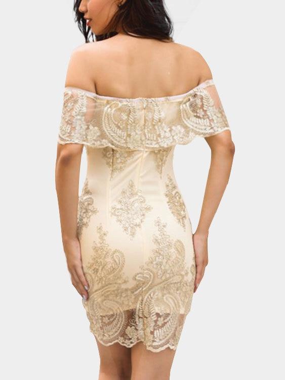 Robe en Dentelle à Epaules Dénudées