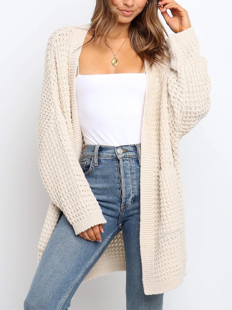 Cardigan Ample Couleur Poche Unie