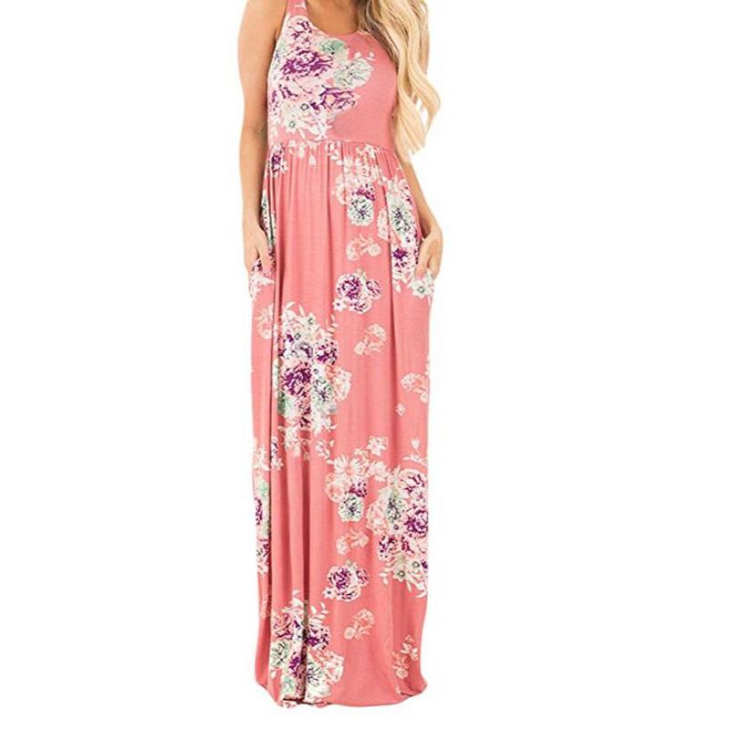 Sleeveless Floral Vacation Maxi Dress Pink