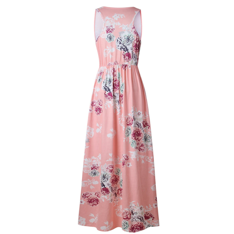 Sleeveless Floral Vacation Maxi Dress Pink