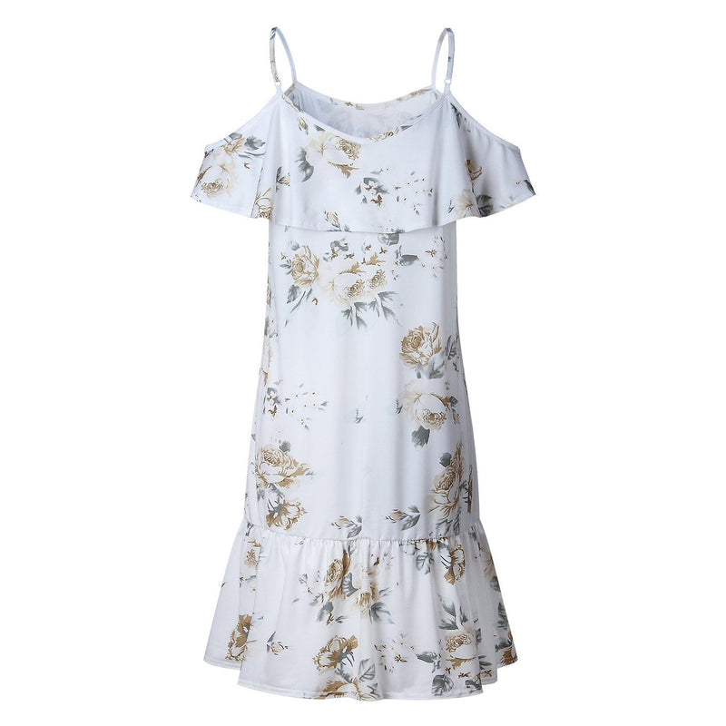 Mini Robe à Imprimé Floral et Épaules Dénudées