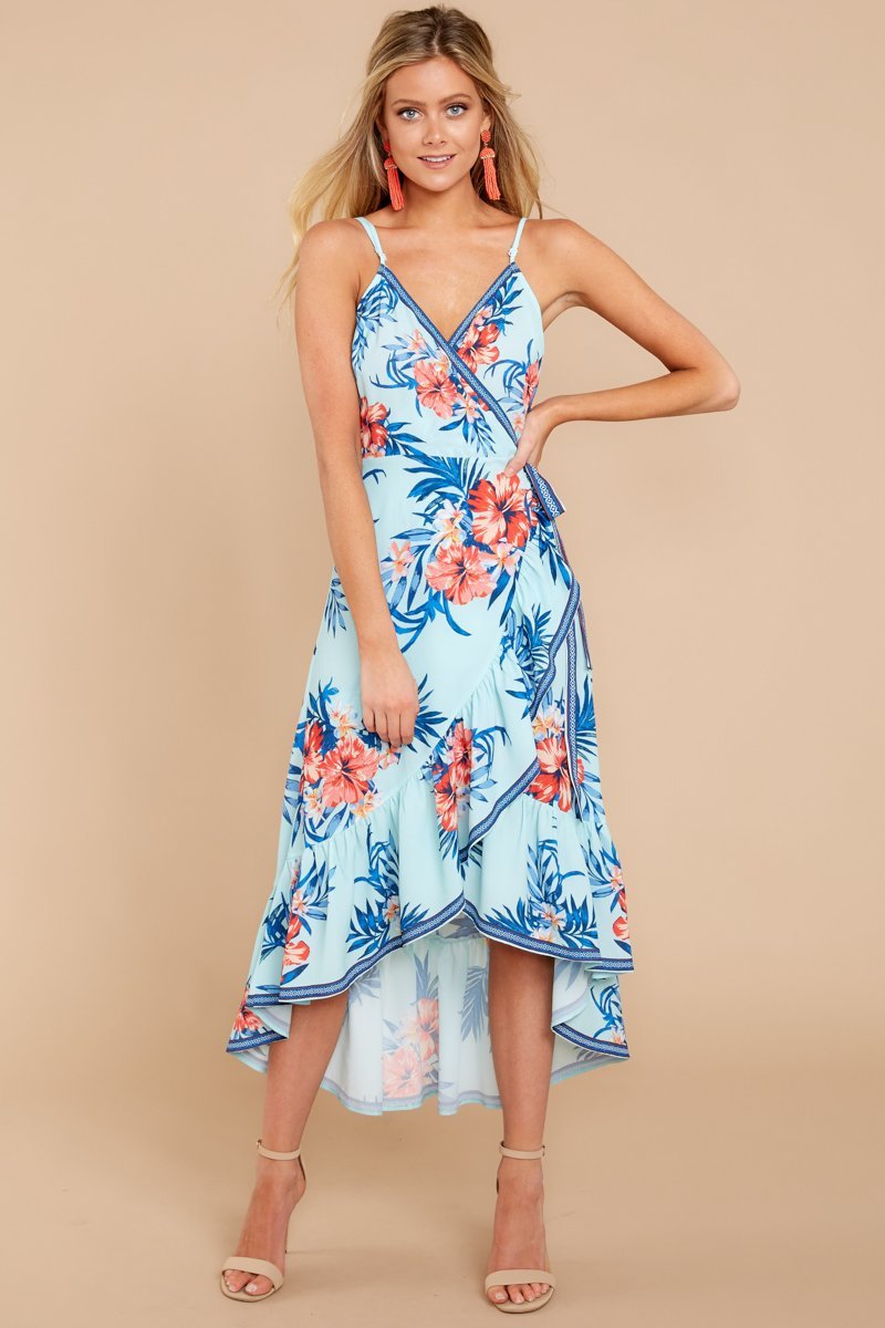 Robe à Col en V sans Manches avec Imprimé Floral Rouge