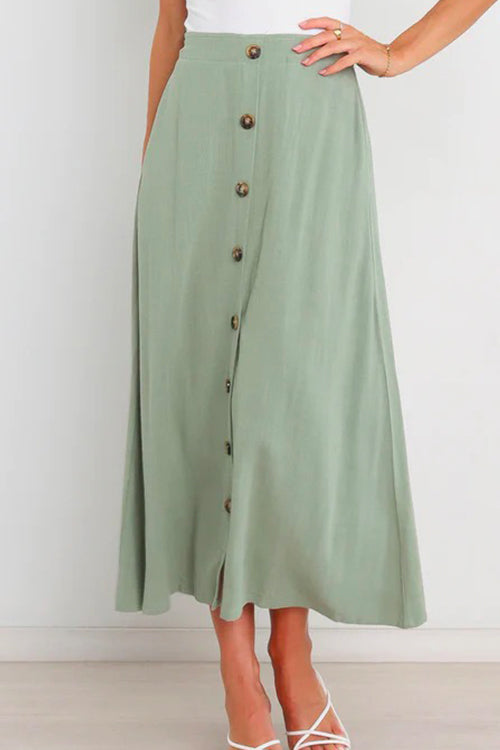 Button Down Pockets A-line Long Skirt