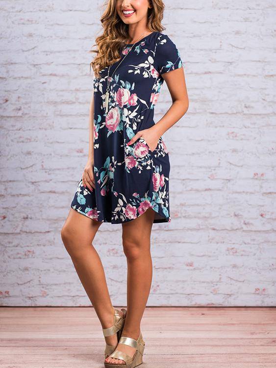 Robe Imprimée Florale Col Rond