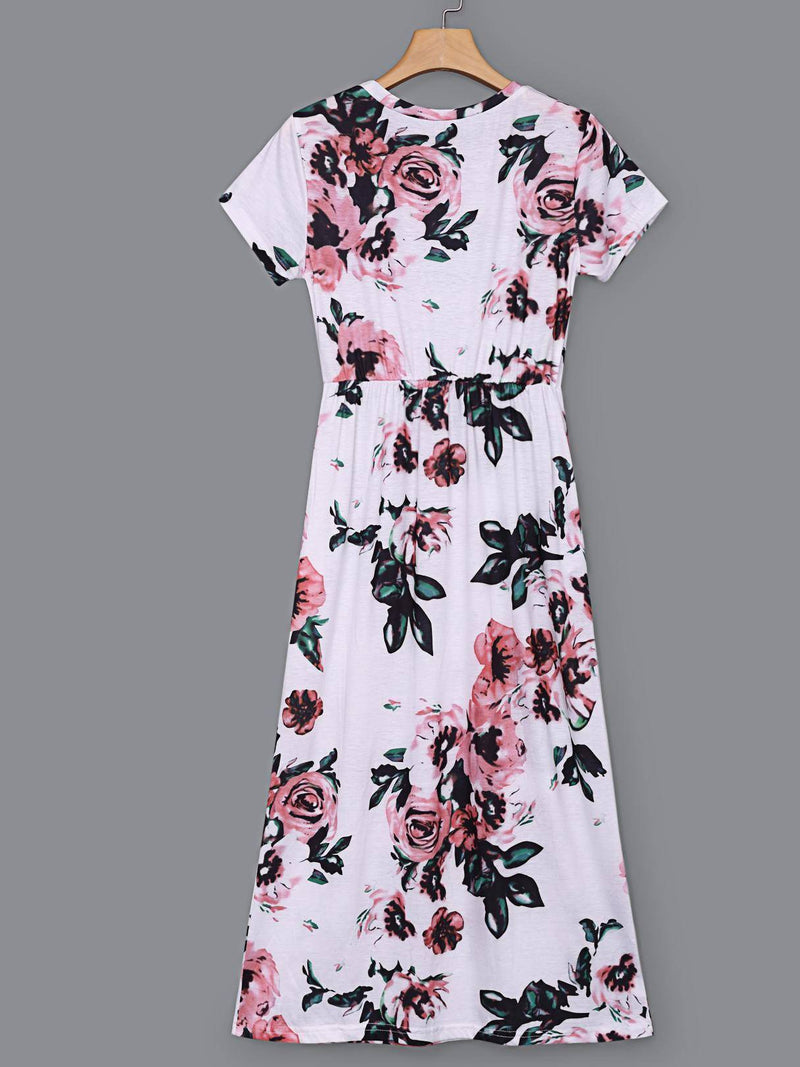 Robe à Imprimé Floral Col Rond