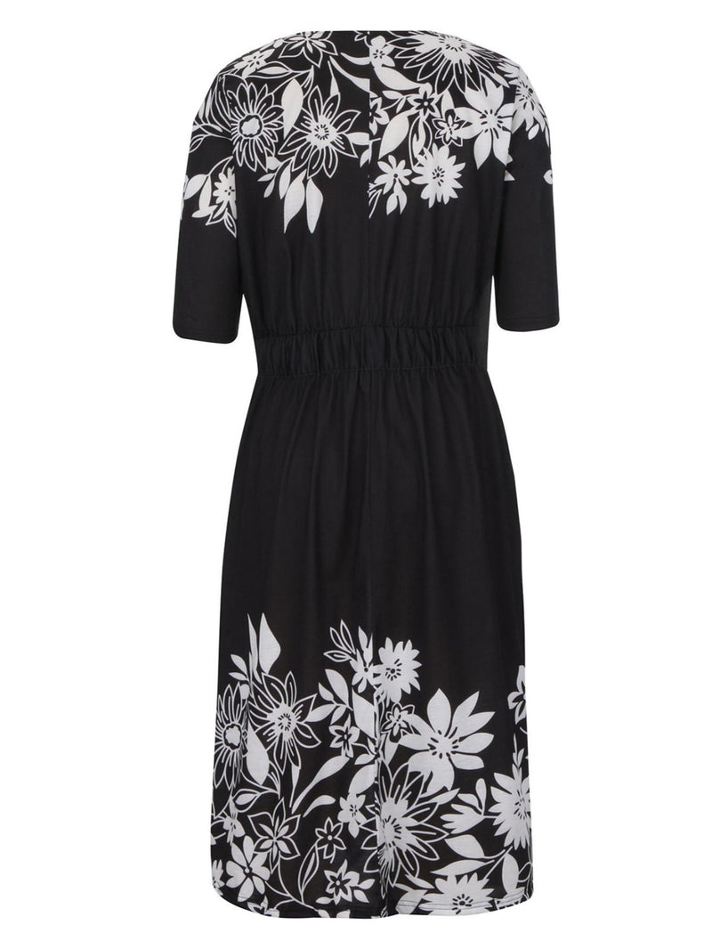 Robe Mi-Longue Décontractée Imprimé Floral Col Rond