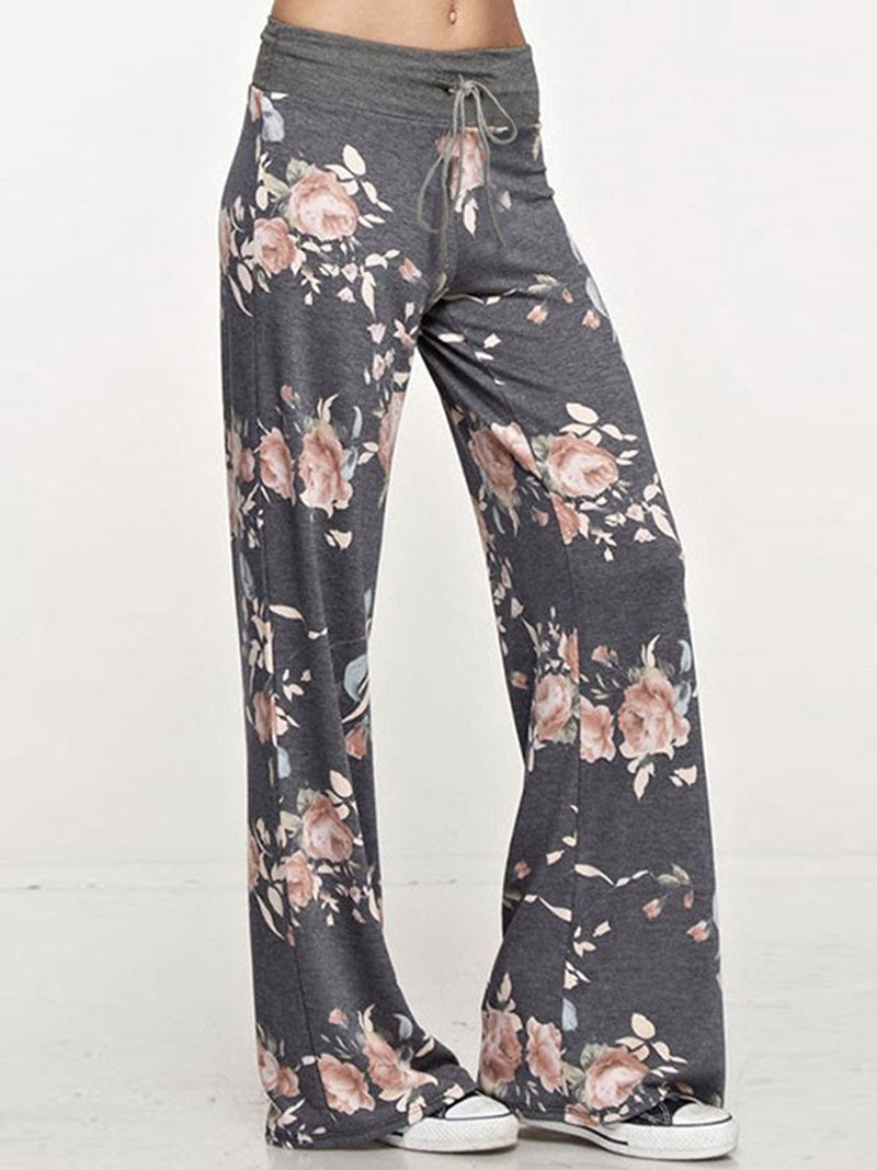 Pantalon de Sport Floral Pour Femmes Lâche avec Cordon de Serrage