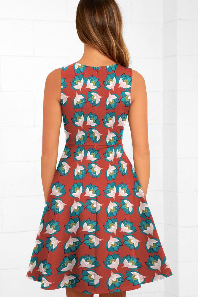 Robe Midi en Évasée Floral avec Col V Vert