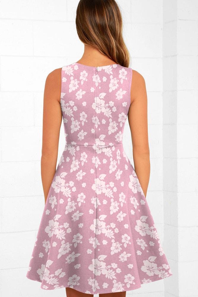 Robe Midi en Évasée Floral avec Col V Rose