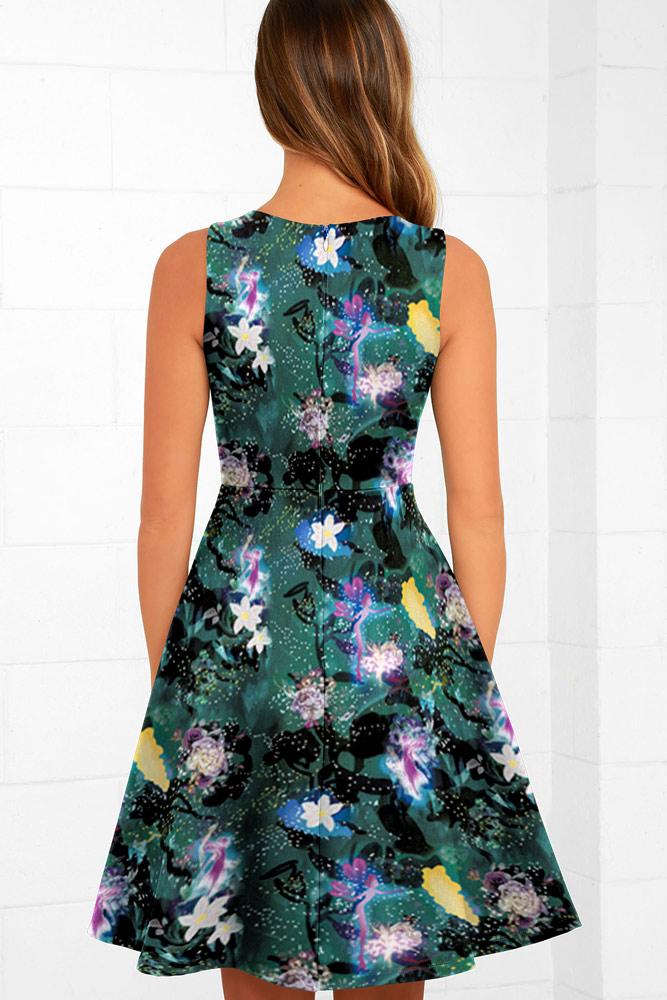 Robe Midi Évasée à Floral et Col en V Jaune