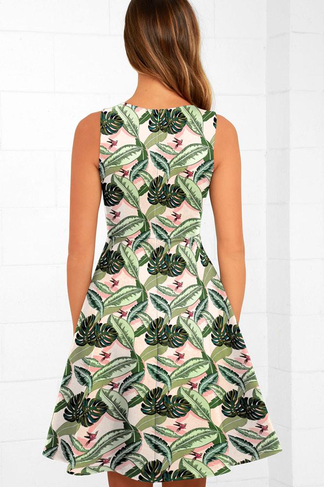 Robe Mi-Longue à Fleurs et Débardeur Évasée Vert Olive Foncé