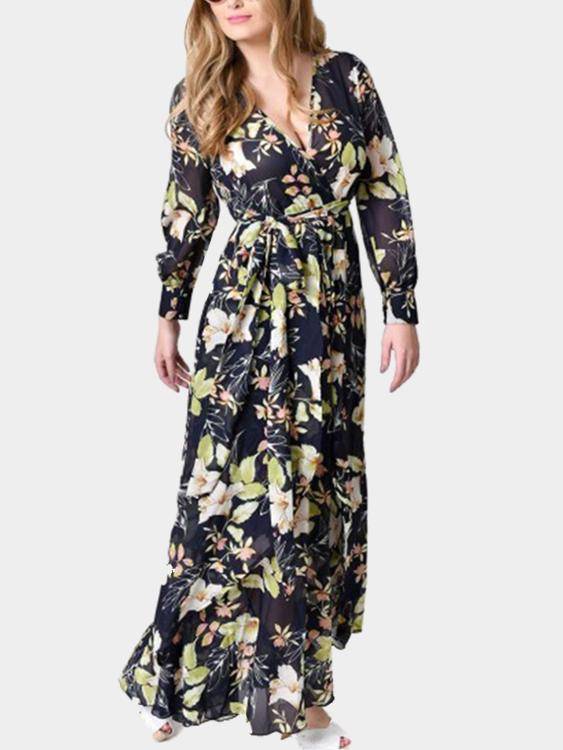 Maxi Robe Manches Longues à Imprimé Floral - CA Mode