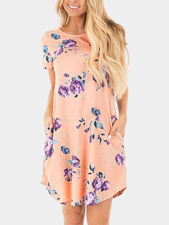 Robe Imprimée Florale Col Rond