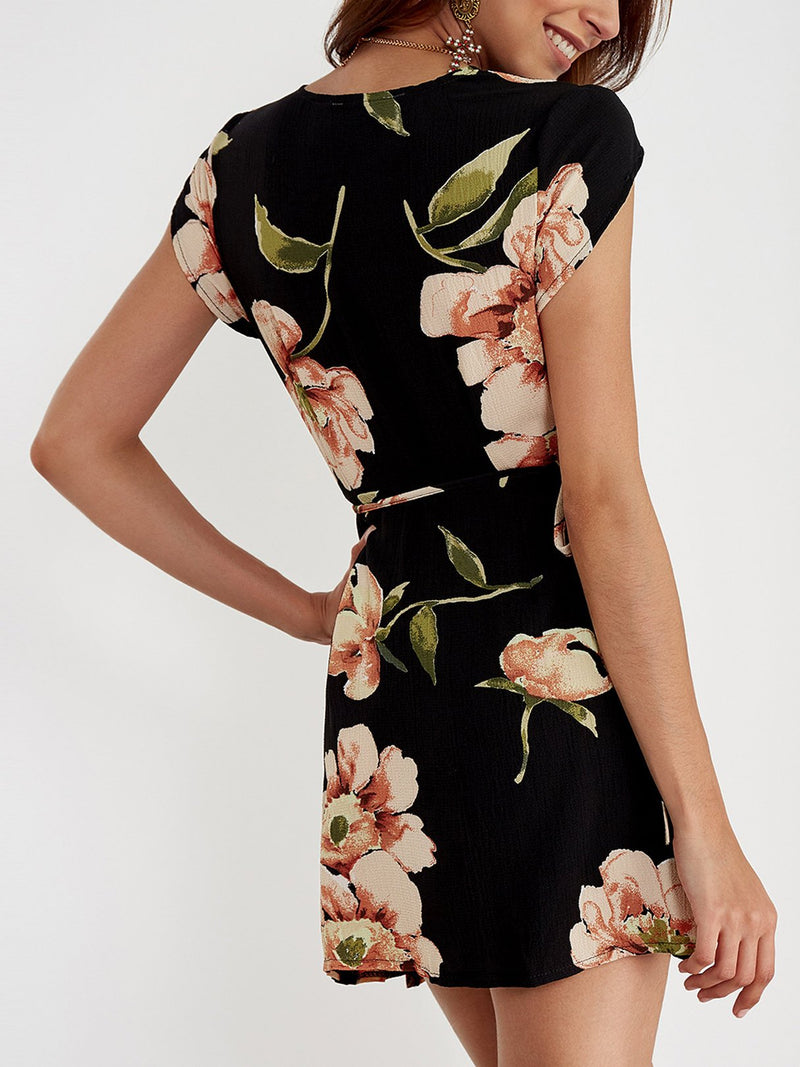 Robe À Encolure En V À Imprimée Floral Aléatoire