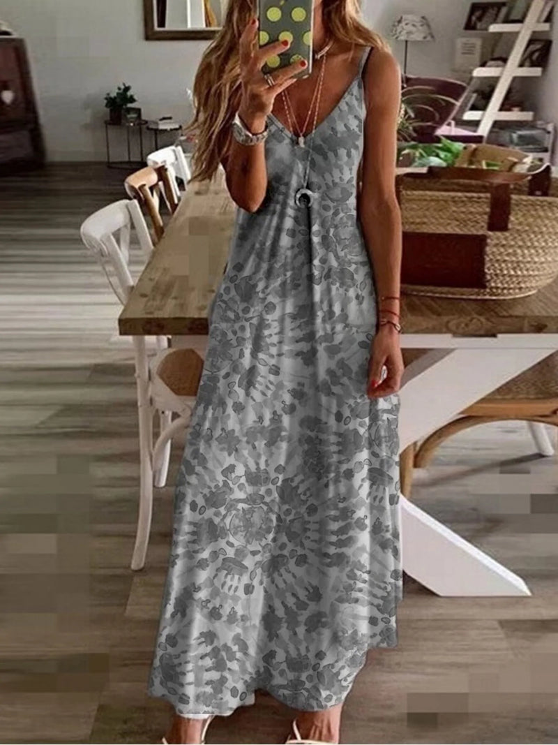 Loose Casual Print Straps Summer Beach Dress