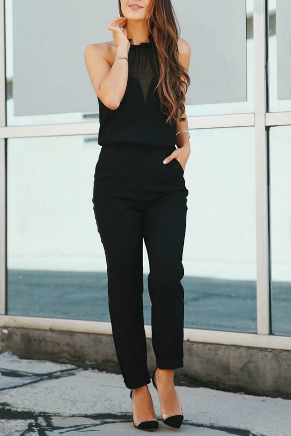 Seek To Be Chic Tulle Neck Pocketed Jumpsuit