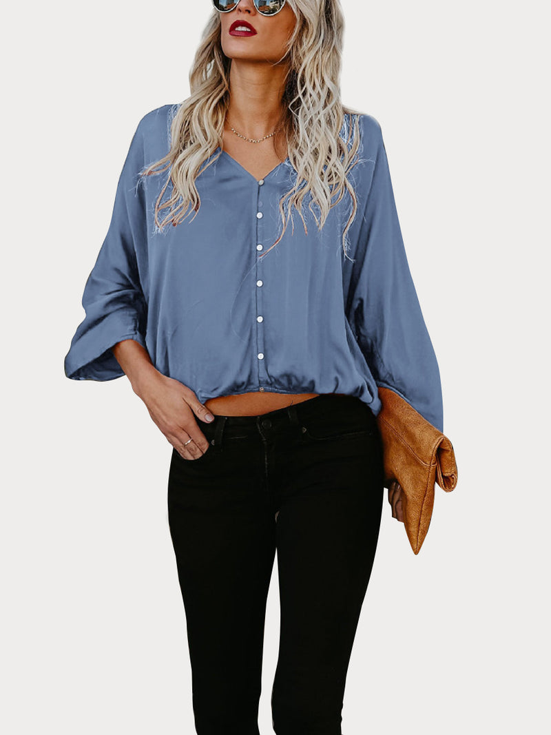 Chemise Type Lâche En Coton Bleu - CA Mode