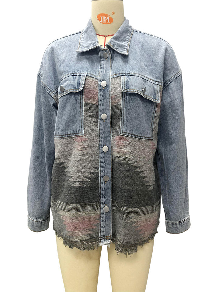 Veste-chemise en Jean Manches Longues et Bouton avec Poche Avant