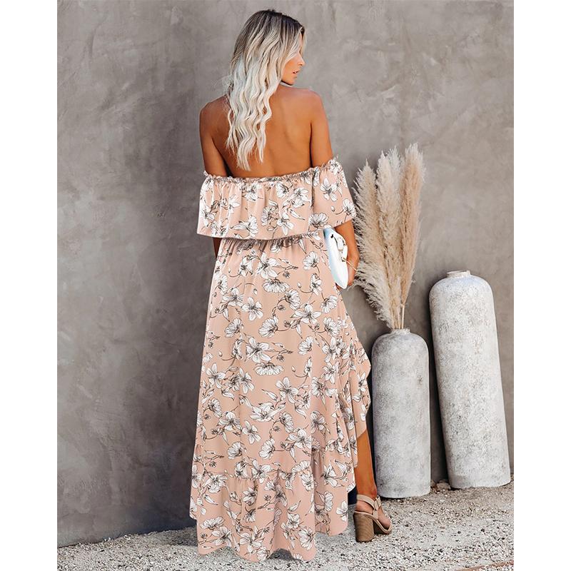 Robe Maxi Moulante Floral Épaules Dénudées