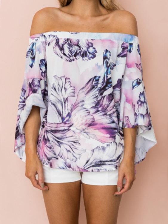 Random Floral Print Off-The-Shoulder Blouse