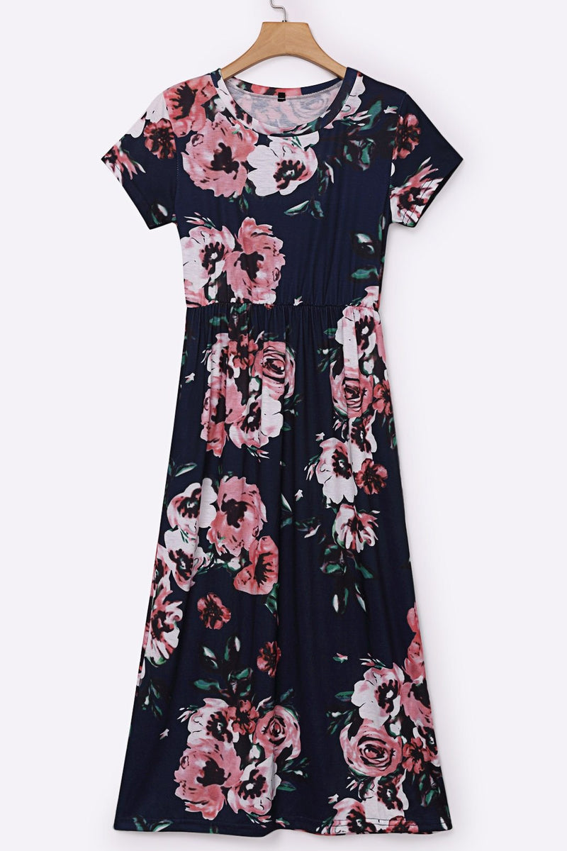 Robe à Imprimé Floral Col Rond