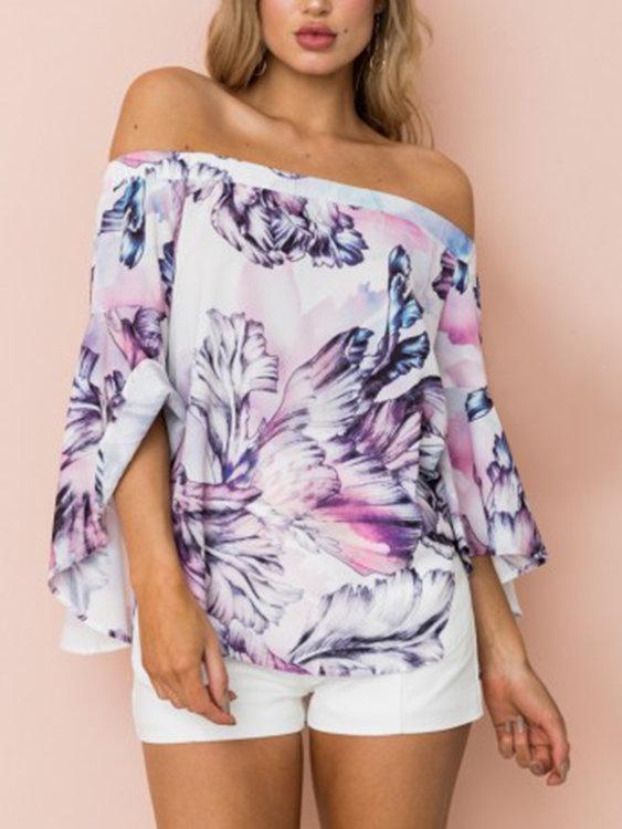 Random Floral Print Off-The-Shoulder Blouse