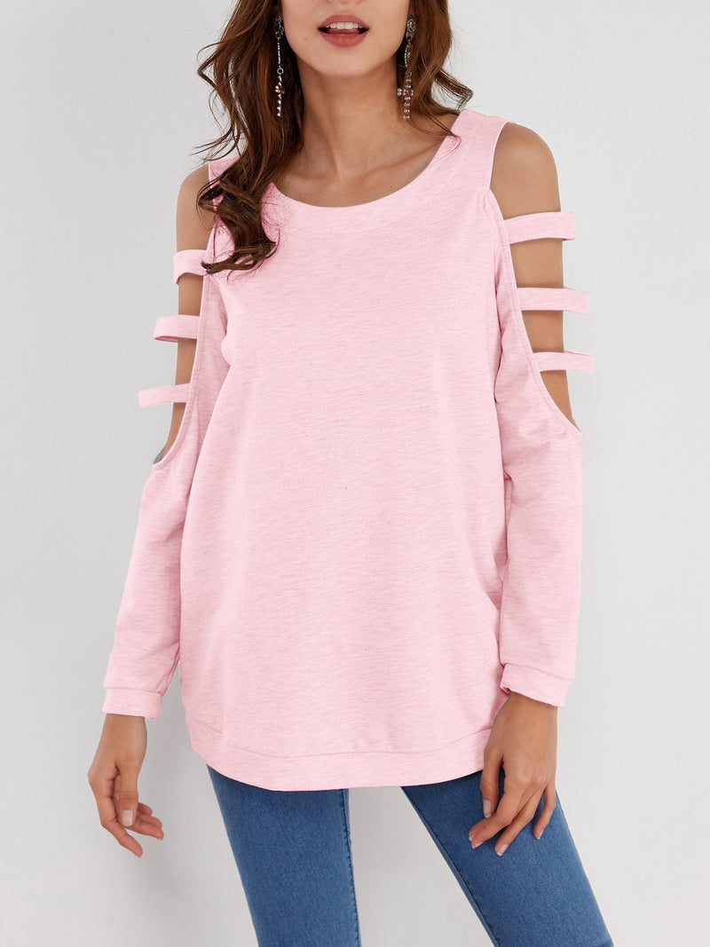 Cold Shoulder Slouchy Strappy Cut-outs T-shirt - CA Mode