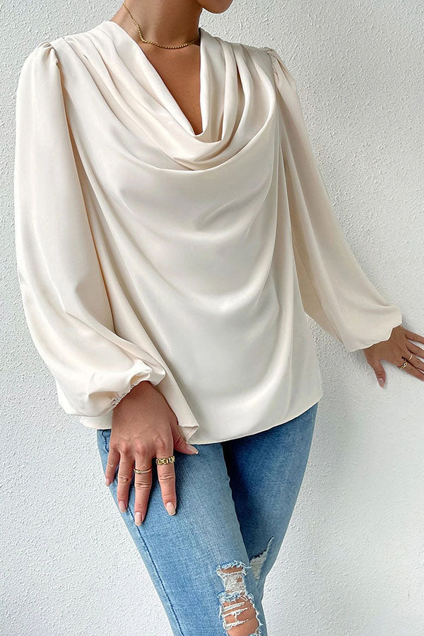 Maleah Satin Draped Collar Bishop Sleeve Blouse