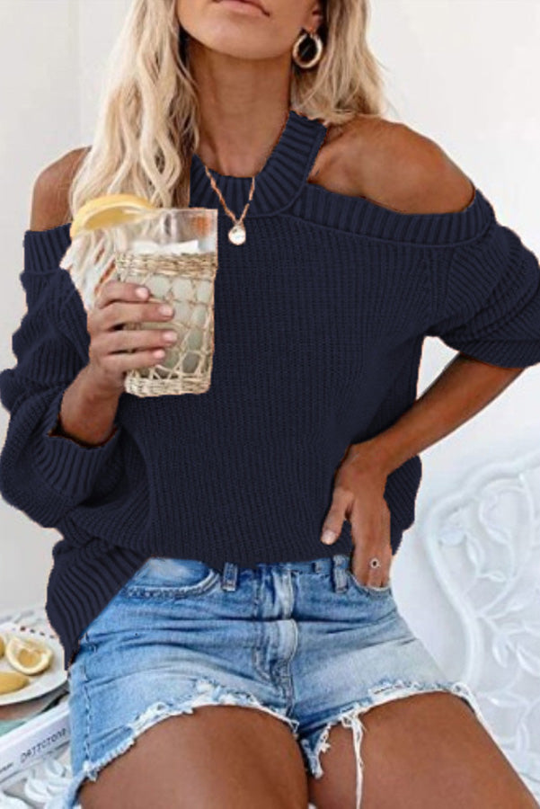 Taste of Winter Cold Shoulder Knit Sweater