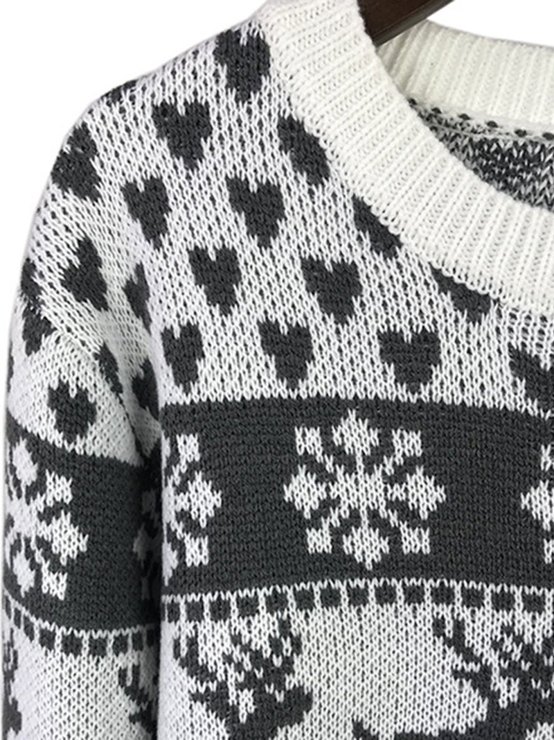 Pull en Tricot à Manches Longues et Motif Flacon de Neige et Renne