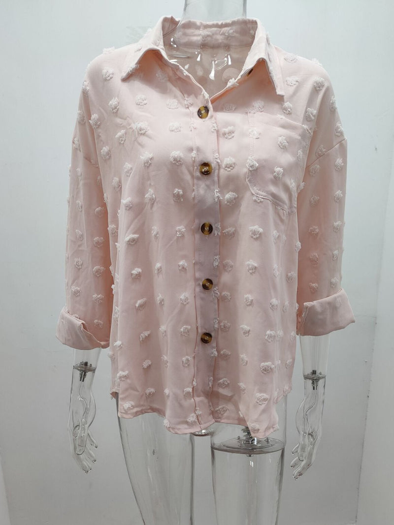 Swiss Dot Oversize Button Up Blouse Top