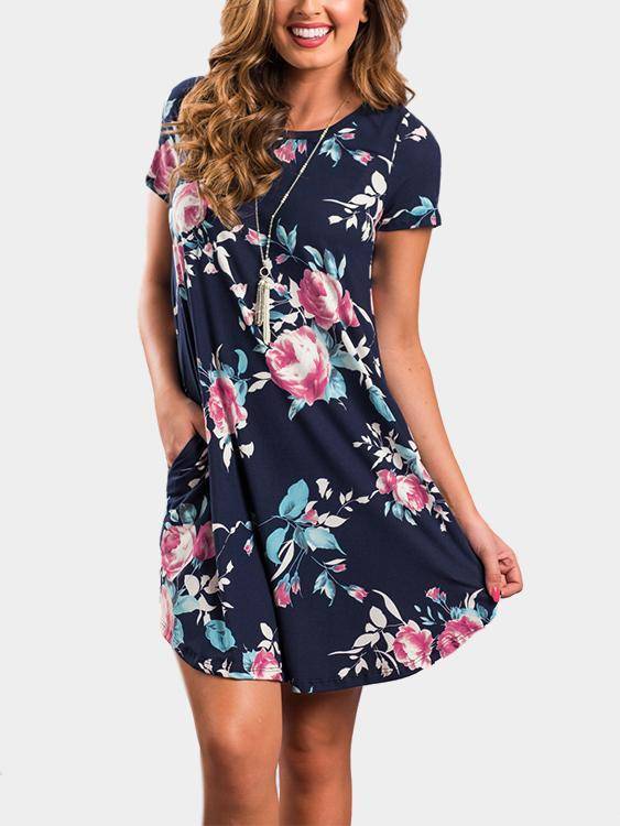 Robe Imprimée Florale Col Rond