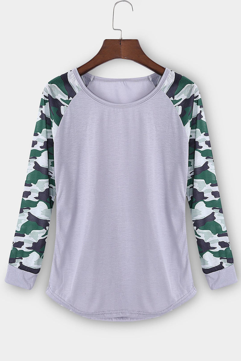 T-shirt Manches Longues Col Rond Manches en Camouflage