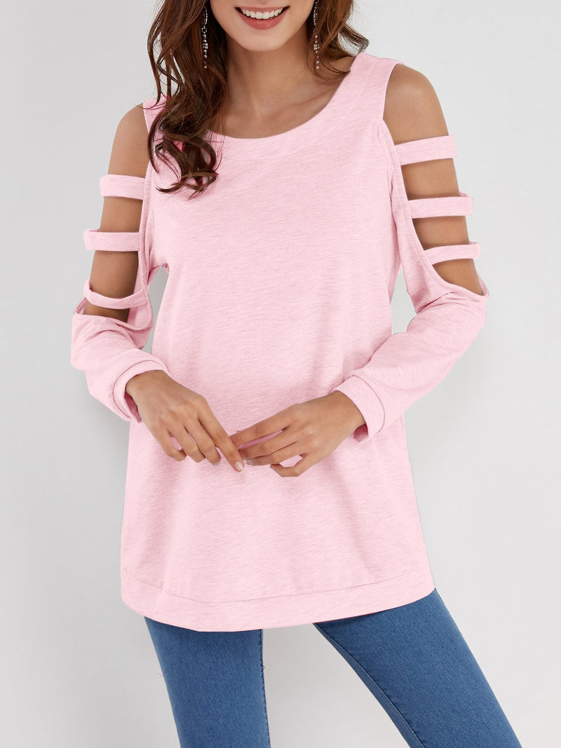 Cold Shoulder Slouchy Strappy Cut-outs T-shirt - CA Mode