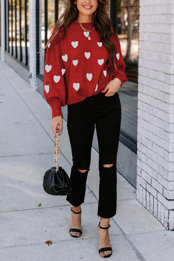 Color My Heart Pattern Lantern Sleeve Sweater