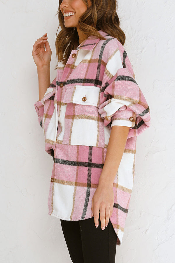 Novakiki Good Outfit Day Plaid Print Button Shacket