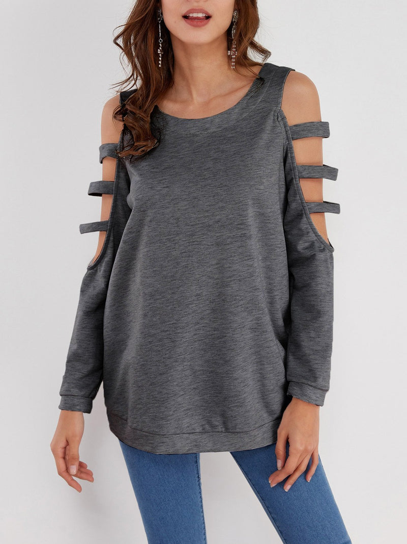 Cold Shoulder Slouchy Strappy Cut-outs T-shirt - CA Mode